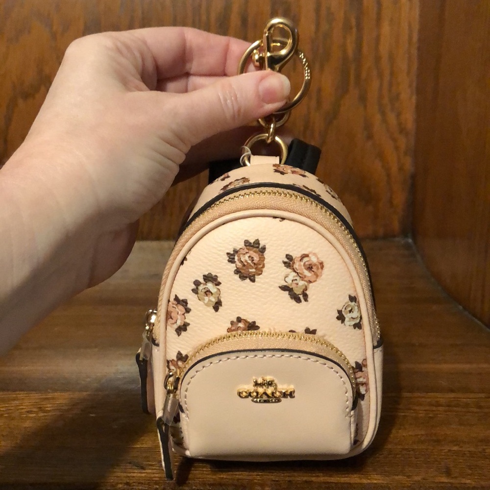 NWT-Coach-Mini Court Backpack-Bag Charm/Keychain-Blush-Rosette Print-$158